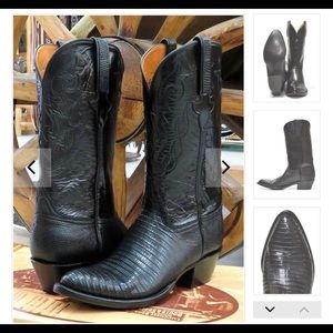 Vintage Mens or Womens Lucchese Classic Lizard Black Boots (Men 9/Women 10.5)